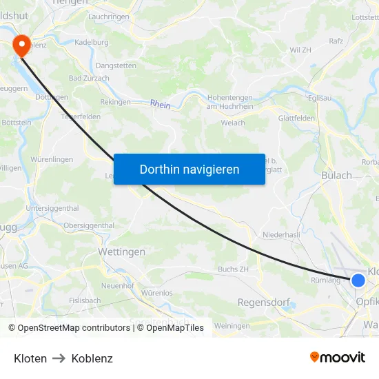 Kloten to Koblenz map