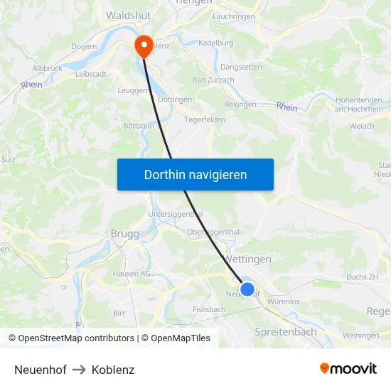 Neuenhof to Koblenz map