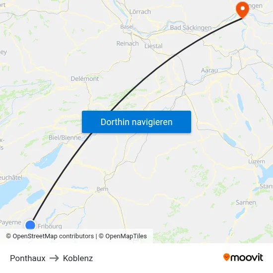 Ponthaux to Koblenz map