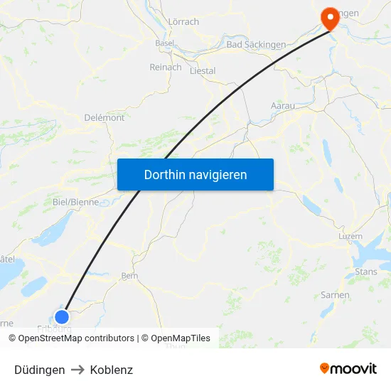 Düdingen to Koblenz map