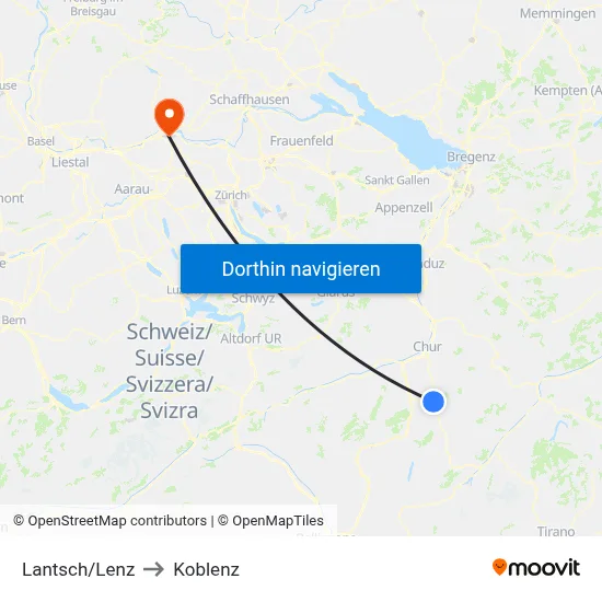 Lantsch/Lenz to Koblenz map