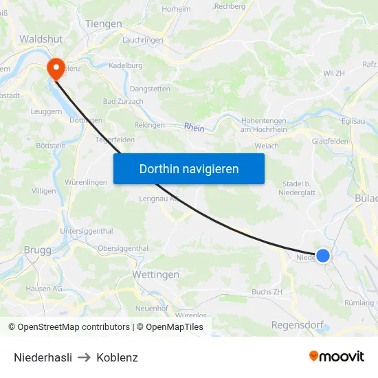 Niederhasli to Koblenz map