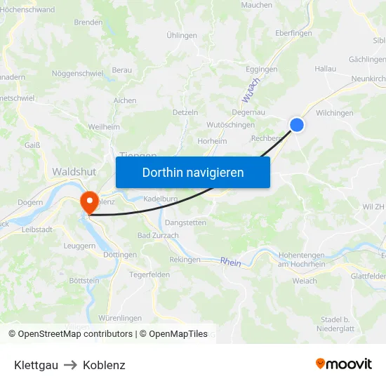 Klettgau to Koblenz map