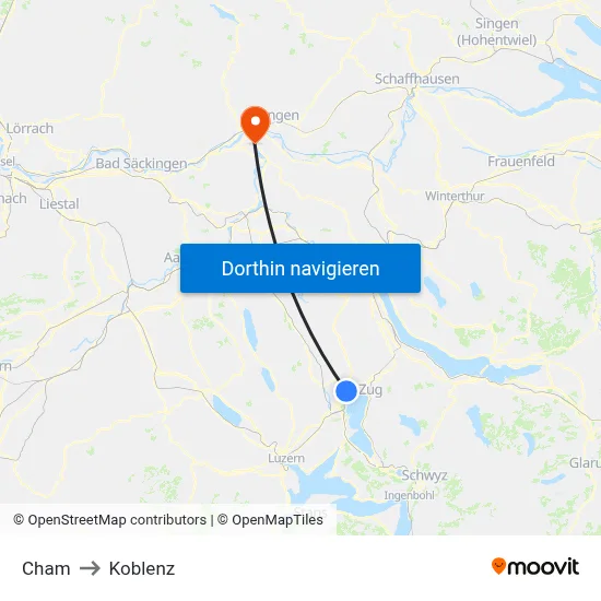 Cham to Koblenz map