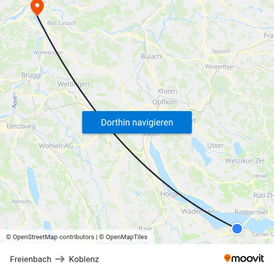 Freienbach to Koblenz map