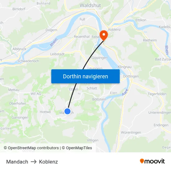 Mandach to Koblenz map