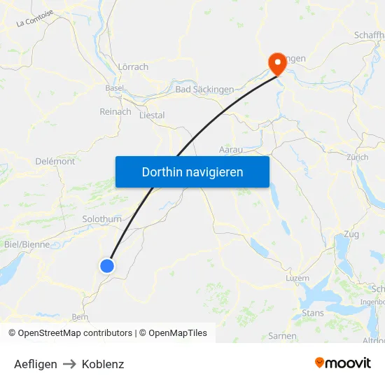Aefligen to Koblenz map