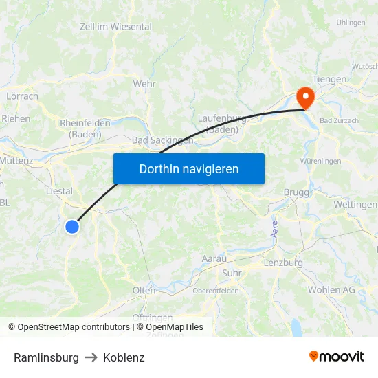 Ramlinsburg to Koblenz map