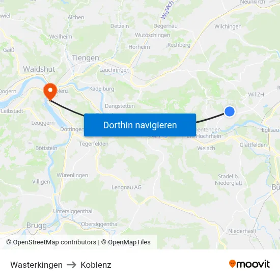 Wasterkingen to Koblenz map