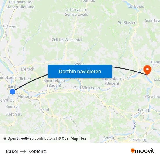Basel to Koblenz map