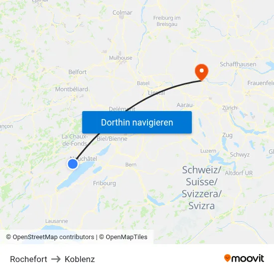 Rochefort to Koblenz map