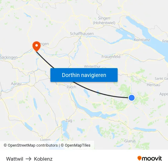 Wattwil to Koblenz map