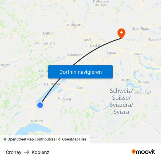 Cronay to Koblenz map