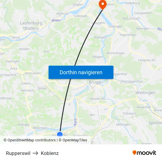 Rupperswil to Koblenz map