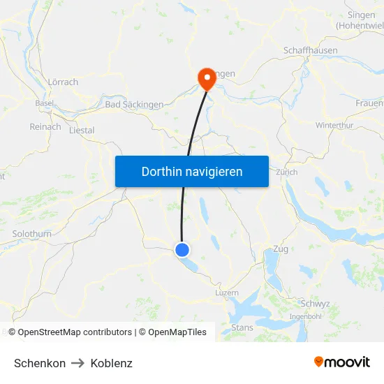 Schenkon to Koblenz map