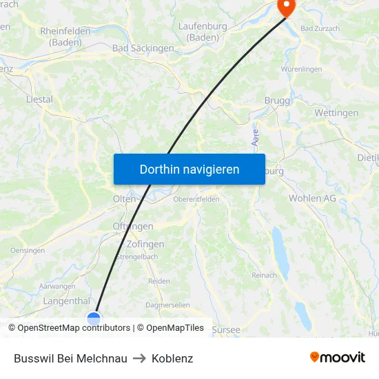 Busswil Bei Melchnau to Koblenz map