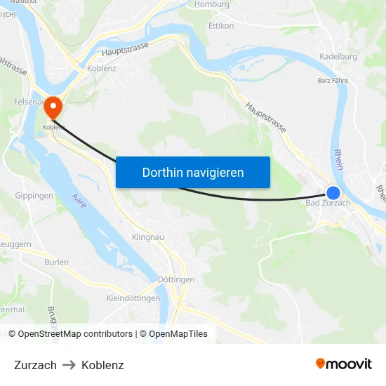Zurzach to Koblenz map