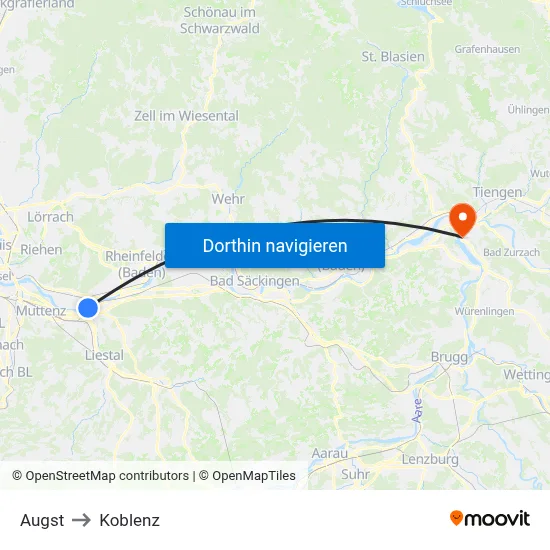 Augst to Koblenz map