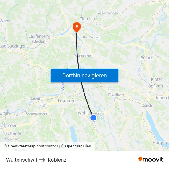 Waltenschwil to Koblenz map