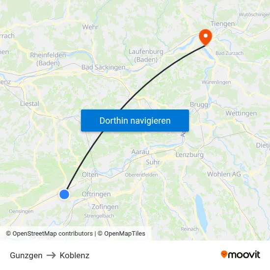 Gunzgen to Koblenz map