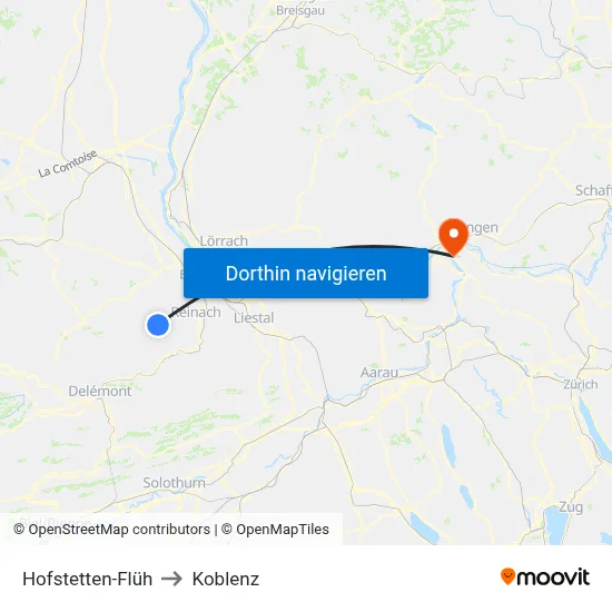 Hofstetten-Flüh to Koblenz map