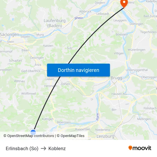 Erlinsbach (So) to Koblenz map