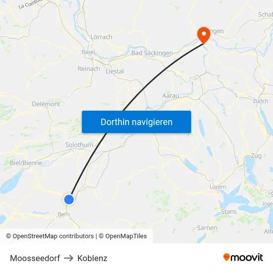 Moosseedorf to Koblenz map