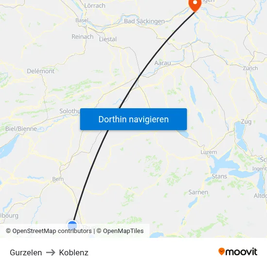 Gurzelen to Koblenz map