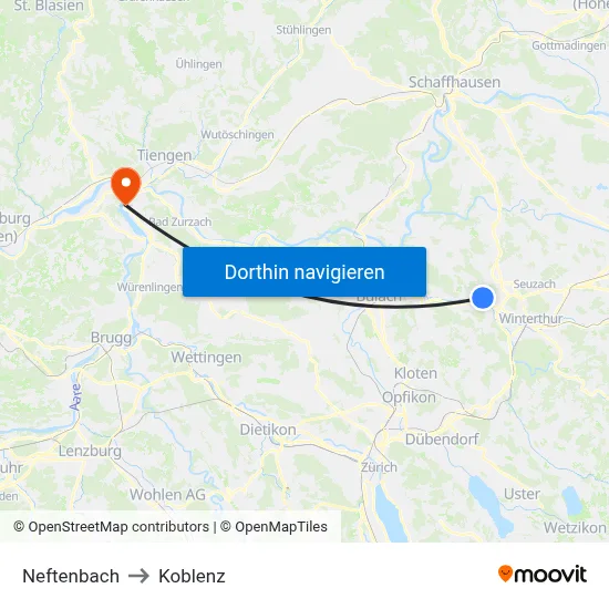 Neftenbach to Koblenz map