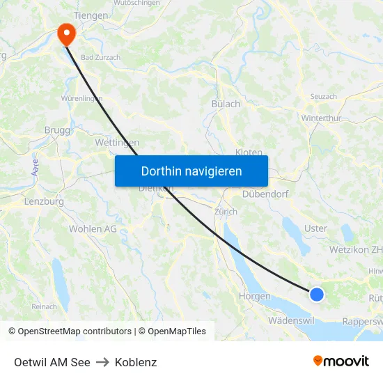 Oetwil AM See to Koblenz map