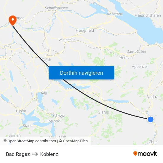 Bad Ragaz to Koblenz map