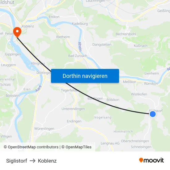 Siglistorf to Koblenz map