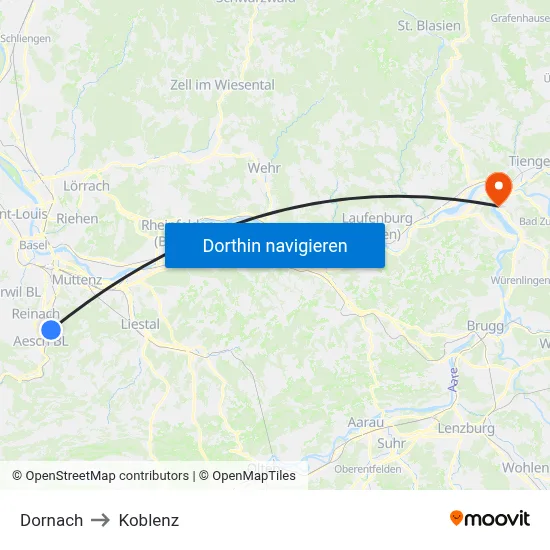 Dornach to Koblenz map