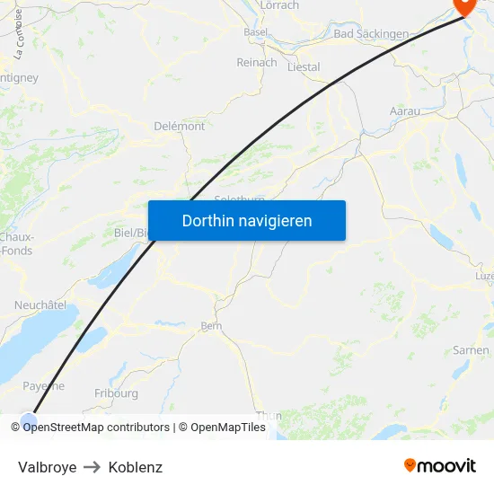 Valbroye to Koblenz map