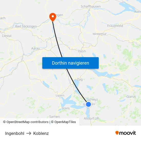 Ingenbohl to Koblenz map