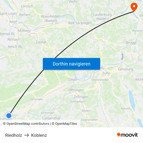 Riedholz to Koblenz map