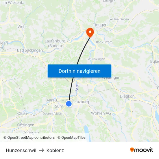 Hunzenschwil to Koblenz map