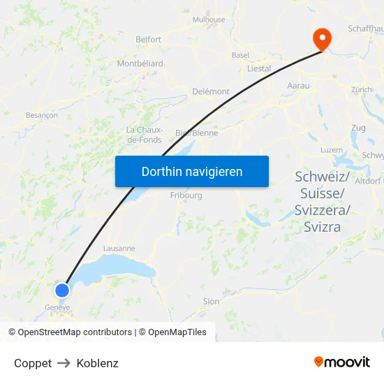 Coppet to Koblenz map
