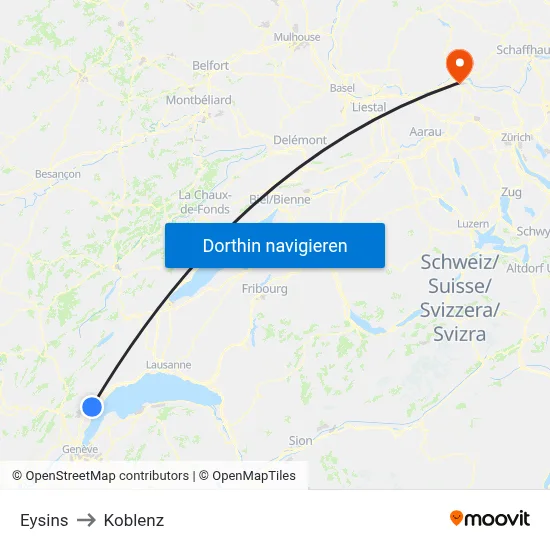 Eysins to Koblenz map