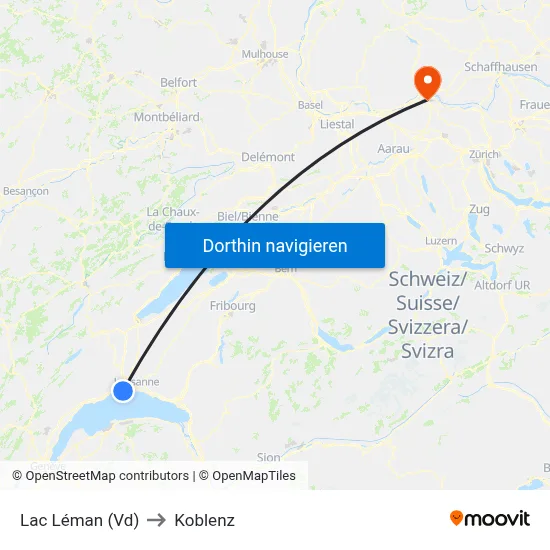 Lac Léman (Vd) to Koblenz map