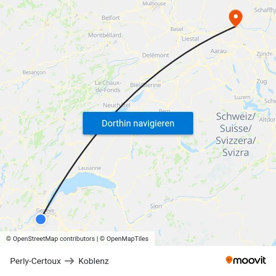 Perly-Certoux to Koblenz map