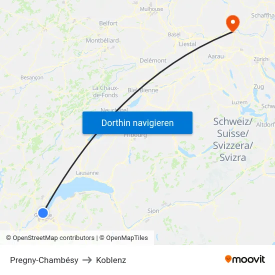 Pregny-Chambésy to Koblenz map