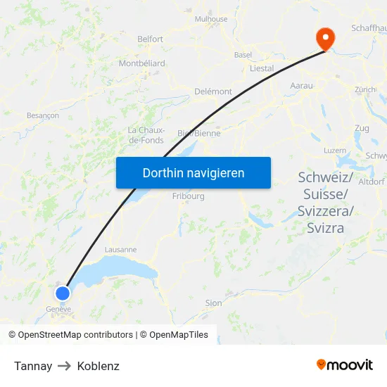 Tannay to Koblenz map