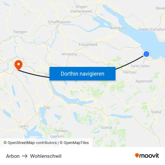 Arbon to Wohlenschwil map