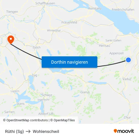 Rüthi (Sg) to Wohlenschwil map