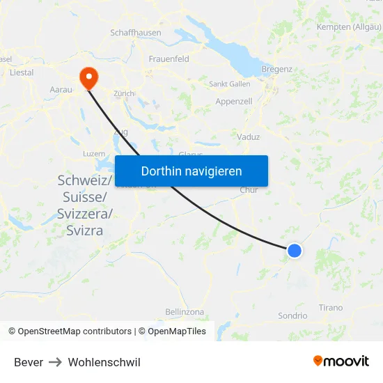 Bever to Wohlenschwil map