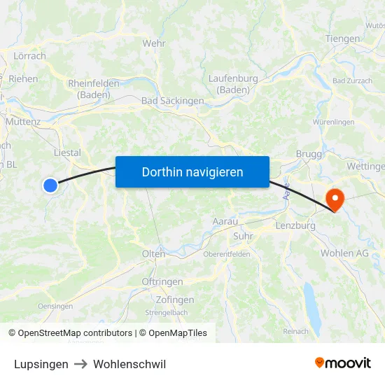 Lupsingen to Wohlenschwil map