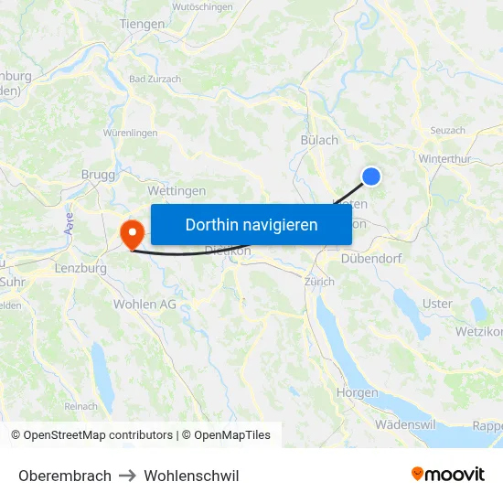 Oberembrach to Wohlenschwil map