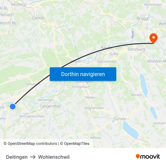 Deitingen to Wohlenschwil map