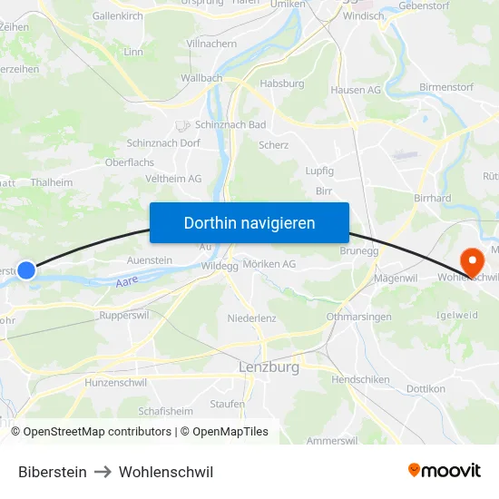 Biberstein to Wohlenschwil map